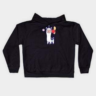 Cute Llama Alpaca Birthday With Balloon Cartoon Kids Hoodie